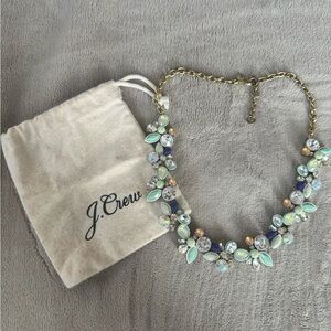 J. Crew Gem Statement Necklace – Green & Blue with Gold Accents